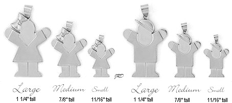 Available sizes of boys and girls pendants- 14k white gold.