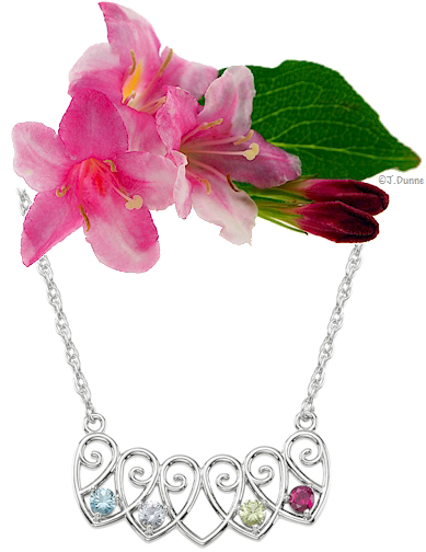 A floral picture with birthstone five hearts pendant #85613.