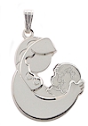 Mom and baby daughter pendant crafted in sterling silver. 