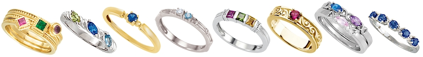 Stacking mothers rings set with birthstones